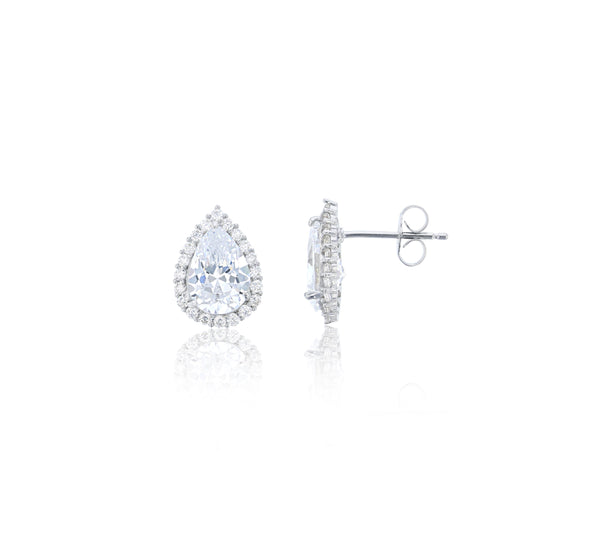 Pear Pave CZ Stud Earrings (Silver)