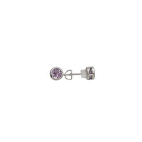 Round Amethyst Bezel Solitaire Stud Earrings (Silver)