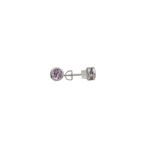 Round Amethyst Bezel Solitaire Stud Earrings (Silver)