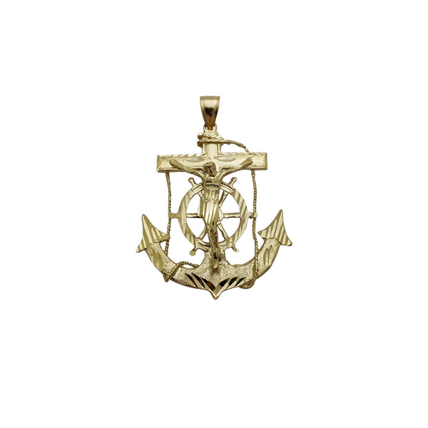 Diamond Cut Jesus Anchor Pendant (14K)