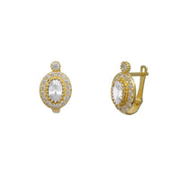 Zirconia Oval Birthstone Huggie Earrings (14K)