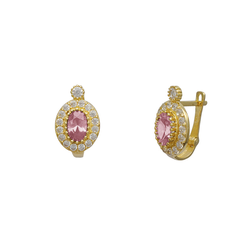 Zirconia Oval Birthstone Huggie Earrings (14K)