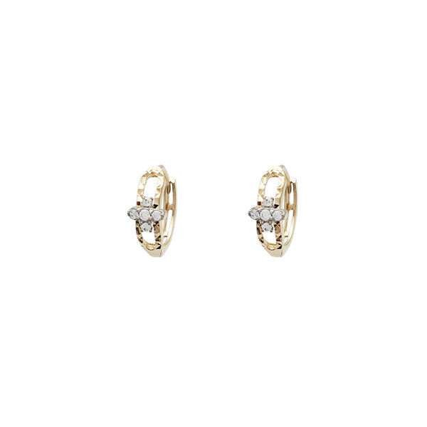 Zirconia Cross Outlined D-cuts Huggie Earrings (14K)