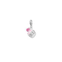 3-D Enameled Heart Cupcake Pendant (Silver)