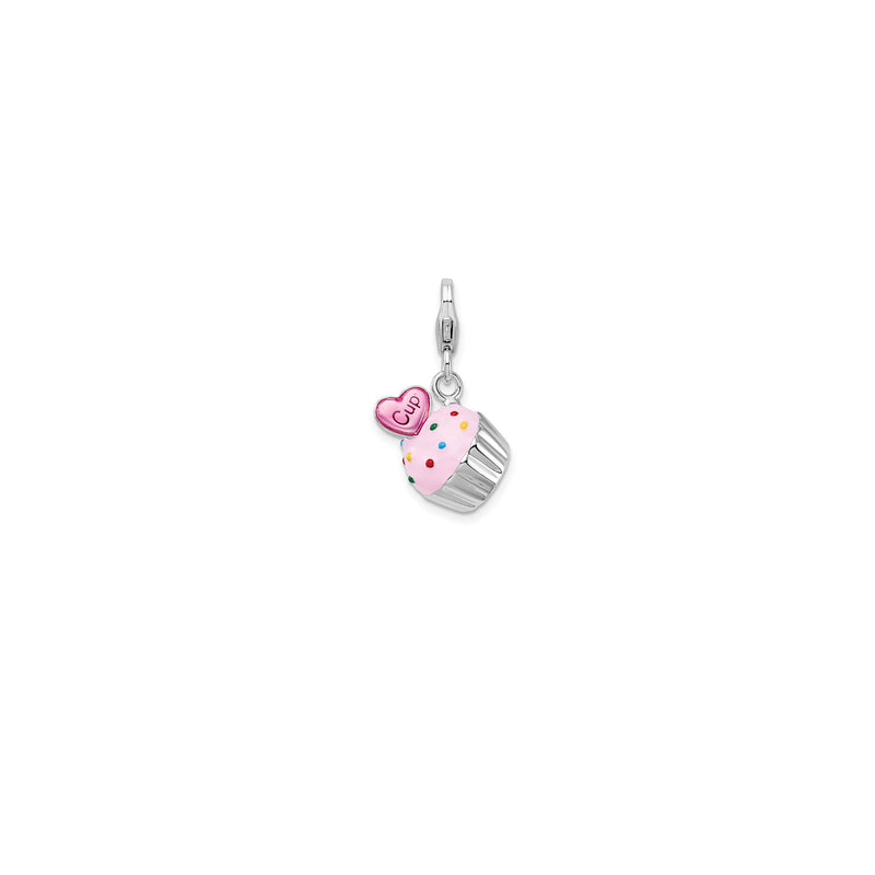 3-D Enameled Heart Cupcake Pendant (Silver)