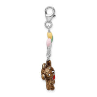 Multi-colored Enamel 3D Bear holding Balloons Charm (Silver)