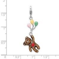 Multi-colored Enamel 3D Bear holding Balloons Charm (Silver)