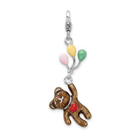 Multi-colored Enamel 3D Bear holding Balloons Charm (Silver)