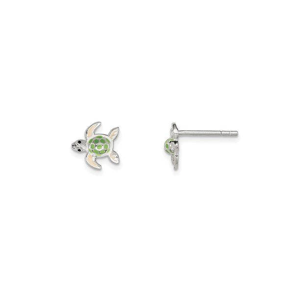 Enamel Sea Turtle Stud Earrings (Silver)