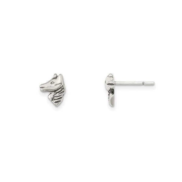 Antique Finish Horse Head Stud Earrings (Silver)