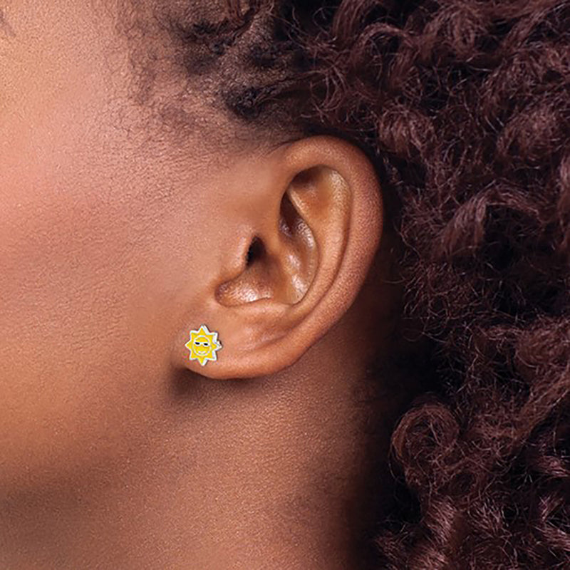 Enamel Sunshine Stud Earrings (Silver)