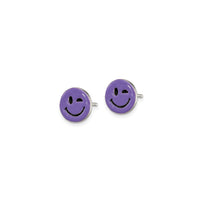 Enamel Purple Smiley Face Stud Earrings (Silver)