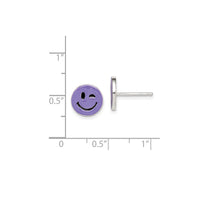 Enamel Purple Smiley Face Stud Earrings (Silver)