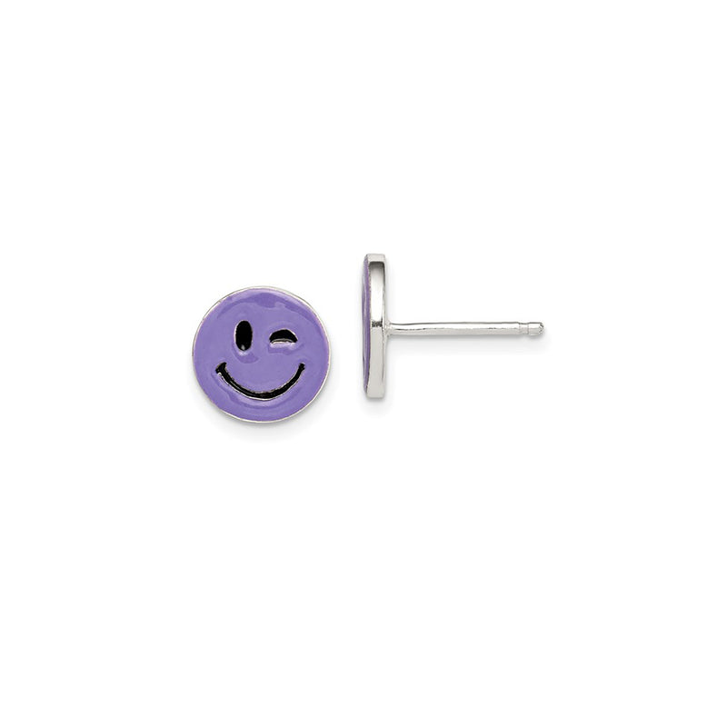 Enamel Purple Smiley Face Stud Earrings (Silver)