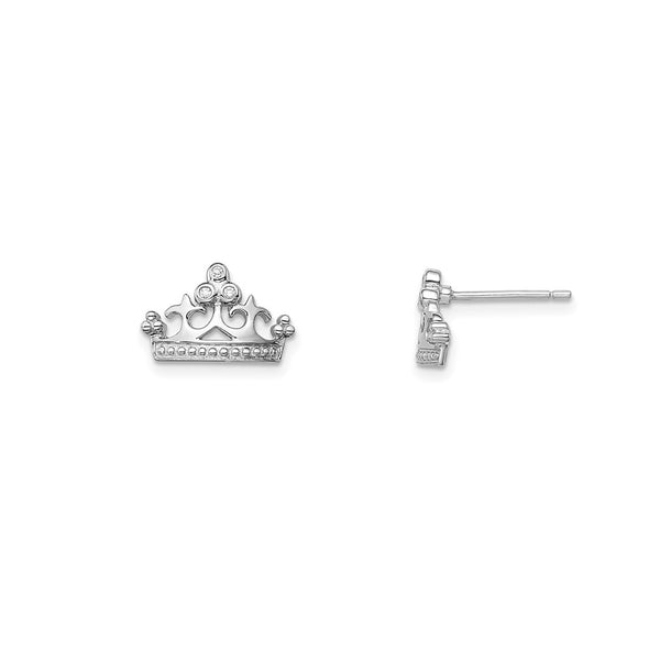 Zirconia Tiara/Crown Stud Earrings (Silver)