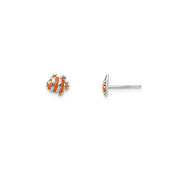 Enamel Clown Fish Stud Earrings (Silver)