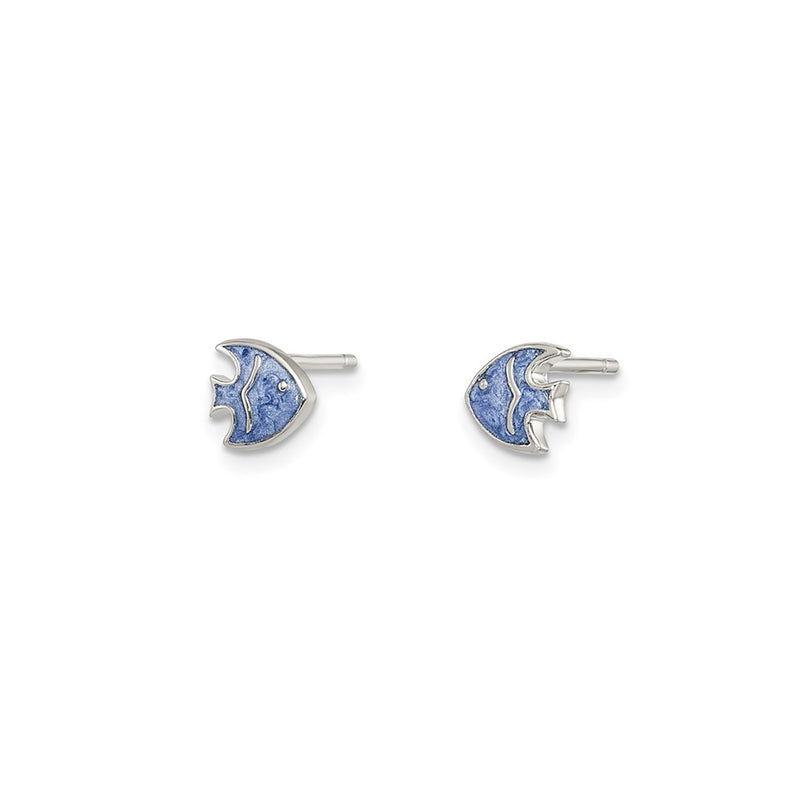 Enamel Blue Fish Stud Earrings (Silver)