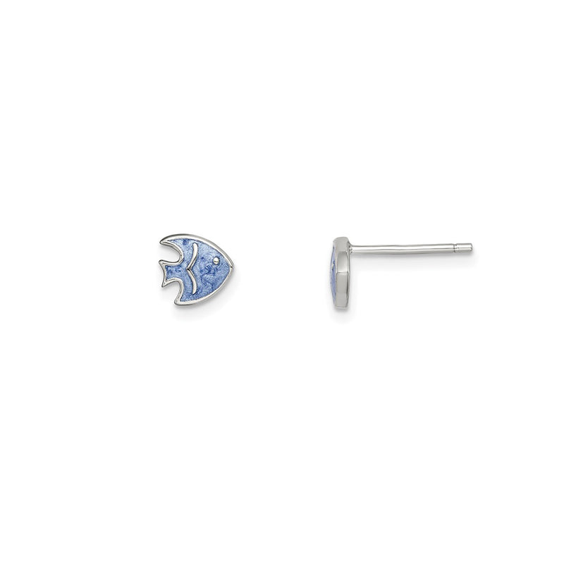 Enamel Blue Fish Stud Earrings (Silver)