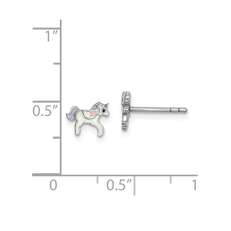 Enameled Unicorn Stud Earrings (Silver)