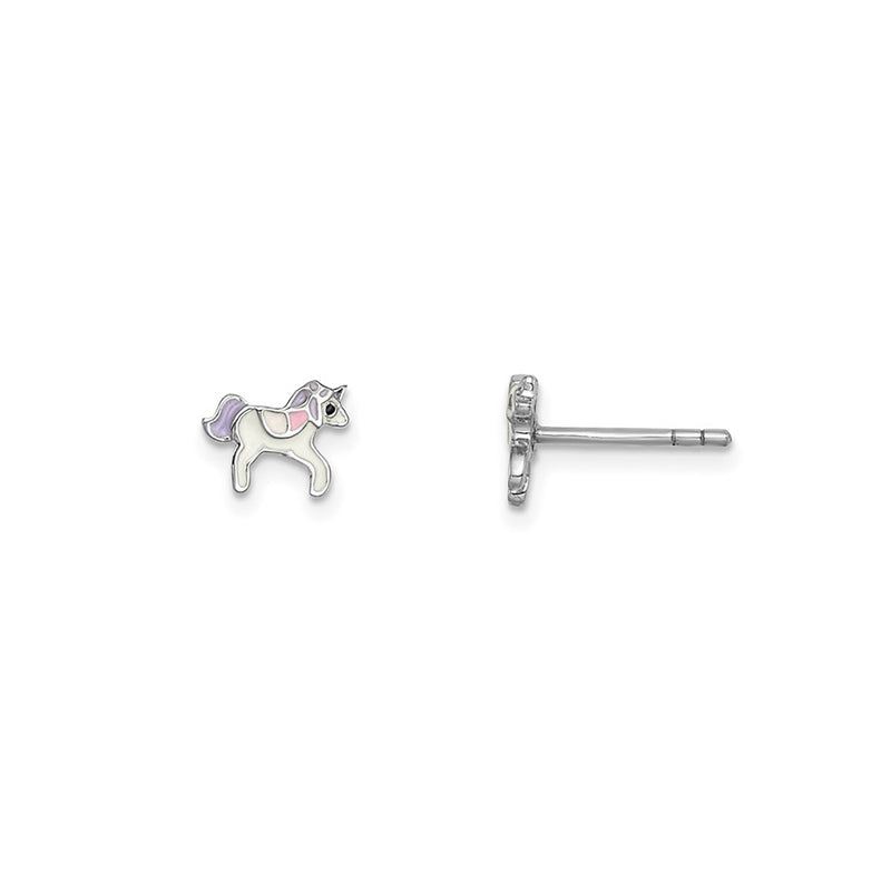 Enameled Unicorn Stud Earrings (Silver)