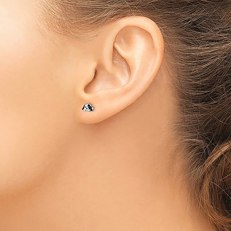 Enamel Dalmatian Dog Stud Earrings (Silver)