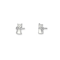 White Enamel Cat Stud Earrings (Silver)