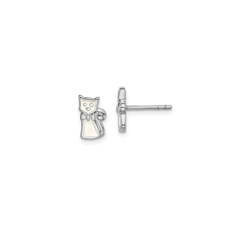 White Enamel Cat Stud Earrings (Silver)