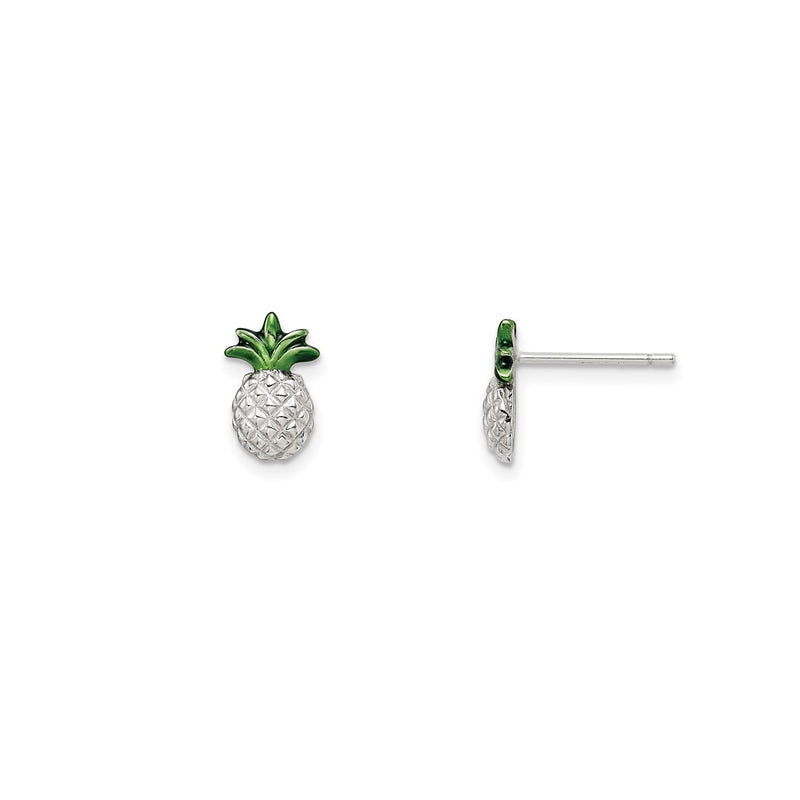 Enamel Pineapple Stud Earrings (Silver)