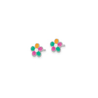 Enamel Colorful Flower Stud Earrings (Silver)