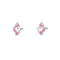 Enamel Pink Head Unicorn Stud Earrings (Silver)