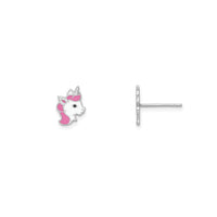 Enamel Pink Head Unicorn Stud Earrings (Silver)