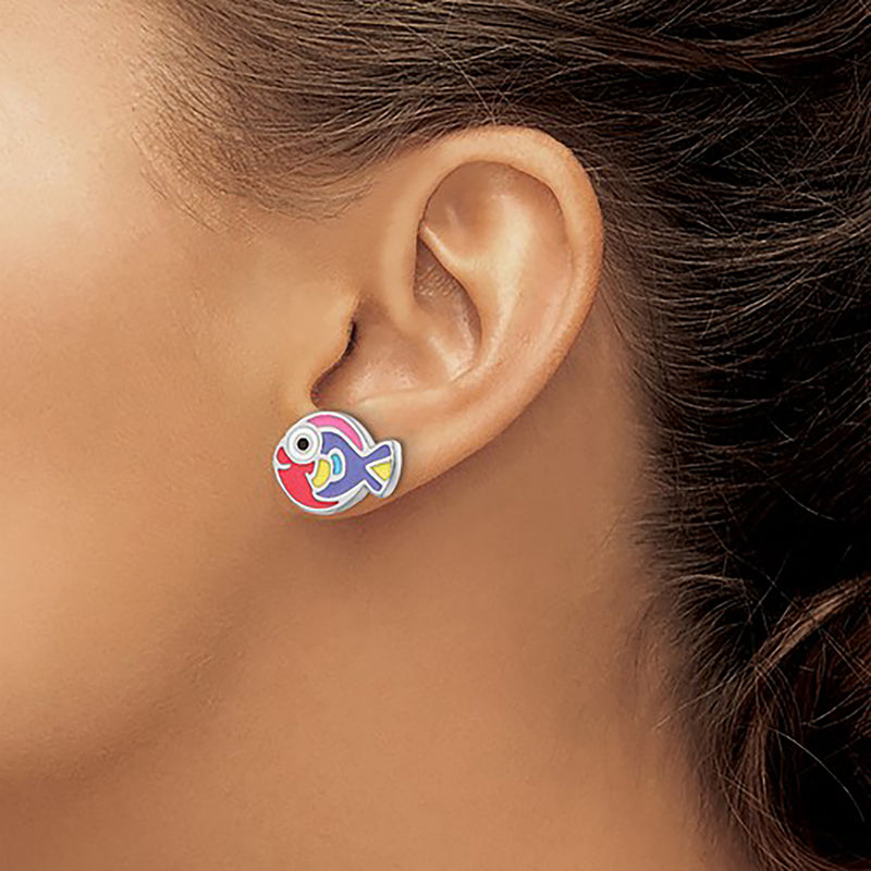 Multicolor Fish Stud Earrings (Silver)