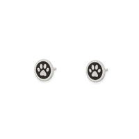 Round Enamel Paw Print Stud Earrings (Silver)