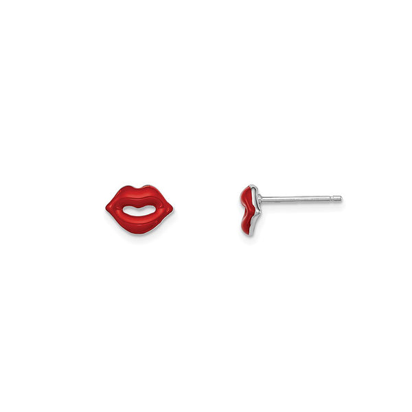 Enamel Red Lips Stud Earrings (Silver)