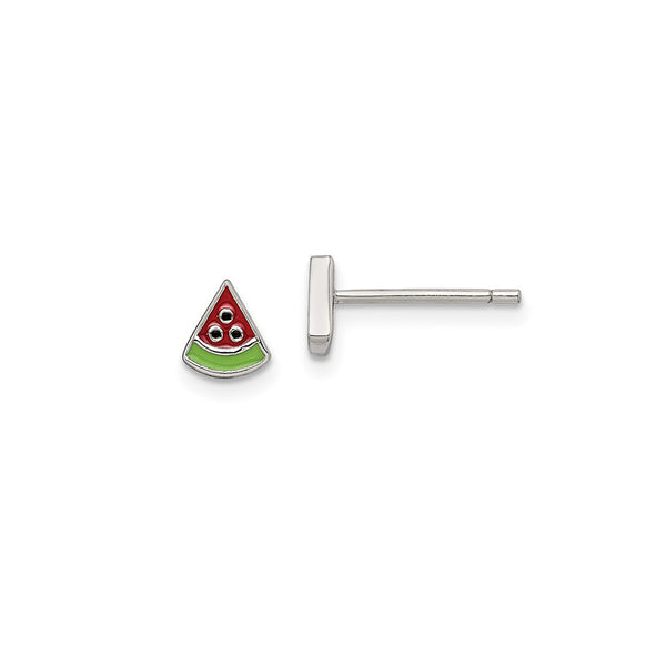 Enamel Watermelon Slice Stud Earrings (Silver)