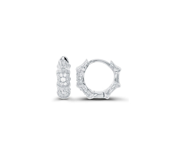 Zirconia Bamboo Texture Huggie Earrings (Silver)