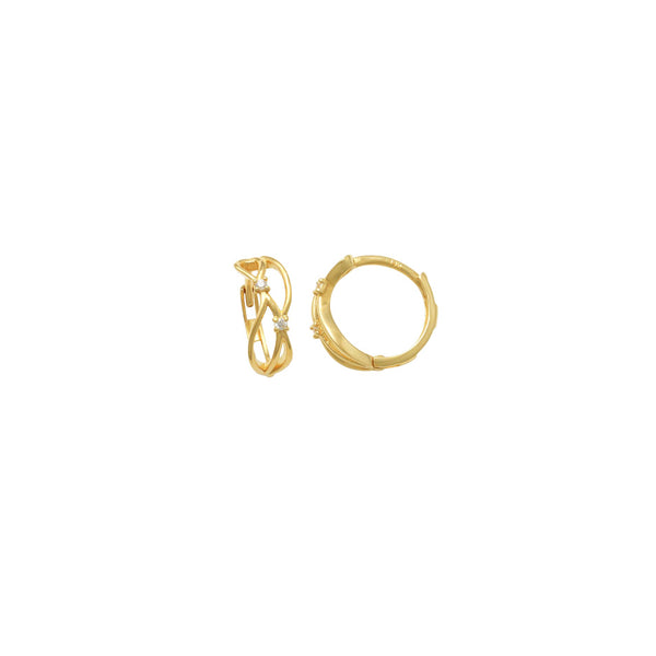 Yellow Gold Open Ribbon CZ Huggie Earrings (14K)