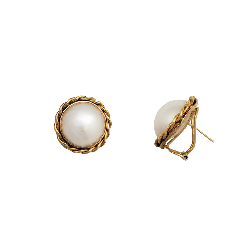 Rope Frame Pearl Stud Earrings (14K)