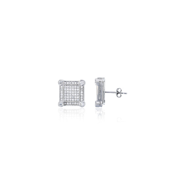 Micropave Square CZ Stud Earring (Silver)