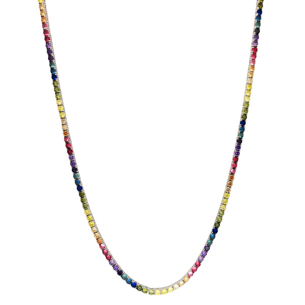 Rainbow Round CZ Tennis Chain (Silver) Popular Jewelry New York