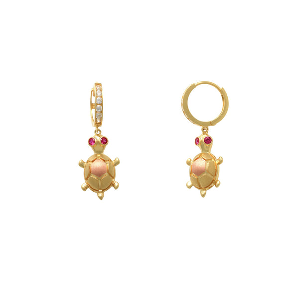 Red Eyes Turtle Dangling Earrings (14K)