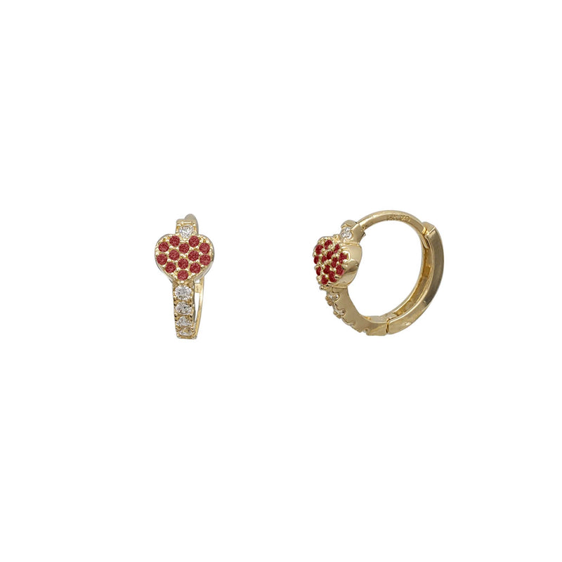 Zirconia Pave Heart Huggie Earrings (14K)