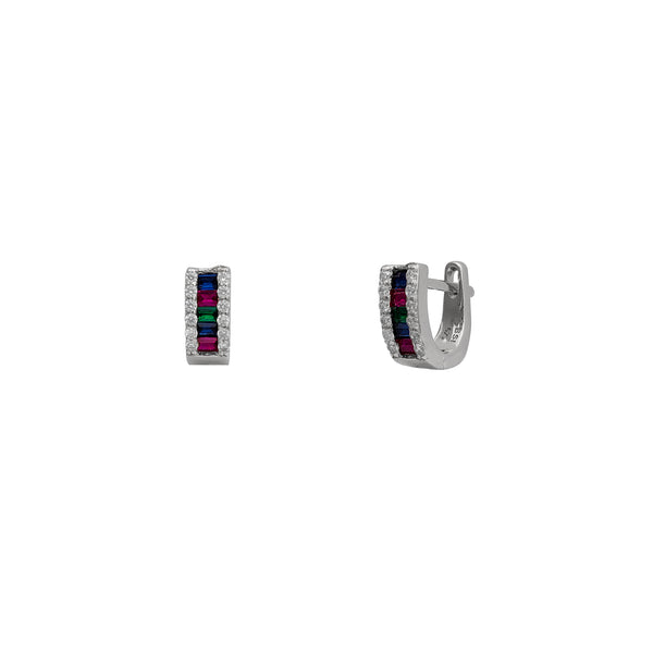 Zirconia Multicolor Channel-Setting Huggie  Earrings (Silver)