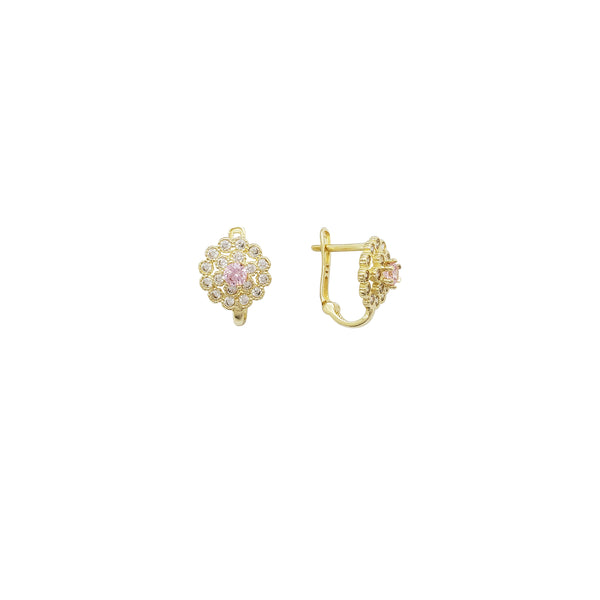 Rounding Flower Huggie CZ Earrings (14K)