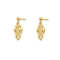 Filigree Heart Stud Dangling Earrings (14K)