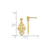 Filigree Heart Stud Dangling Earrings (14K)