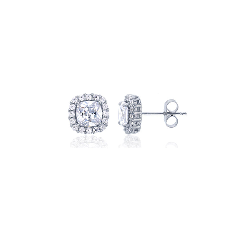 Pave Square CZ Stud Earrings (Silver)