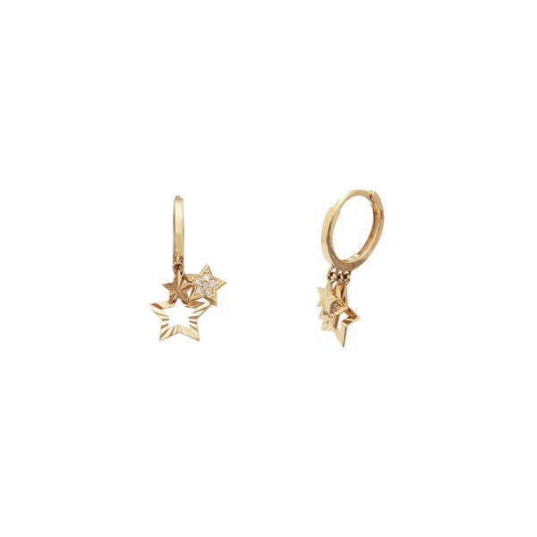 Zirconia Stary Hanging Huggie Earrings (14K)