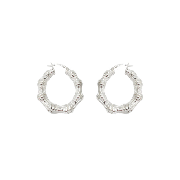 Special Design Bamboo Hoop Earrings (Silver)