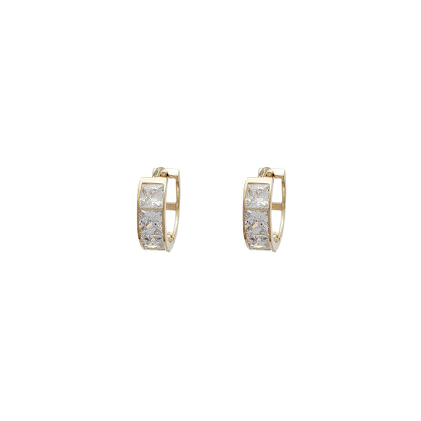 Square Cut Huggie CZ Earrings (14K)